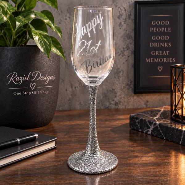 21st Birthday Silver Glitter Champagne Glass