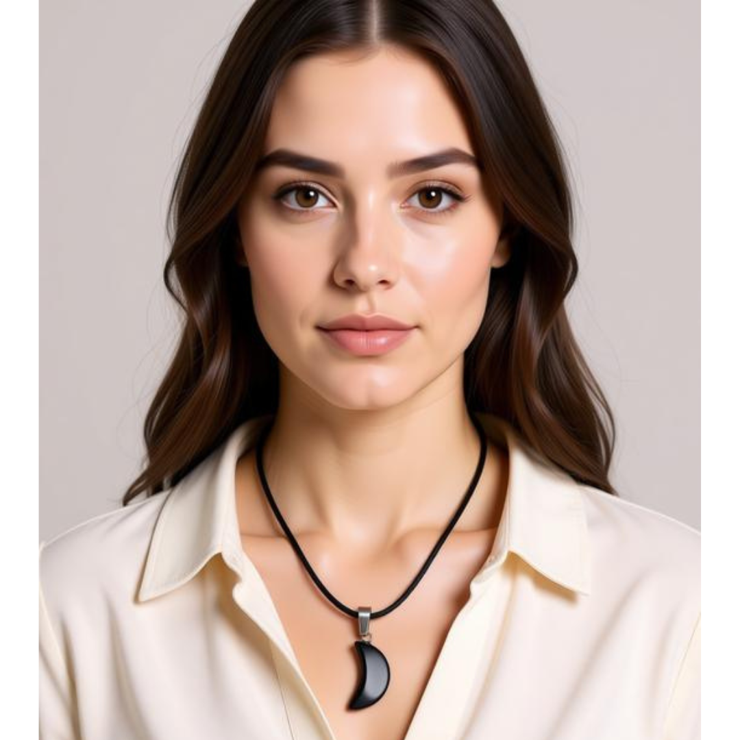 Black Obsidian Crescent Moon Protection Necklace