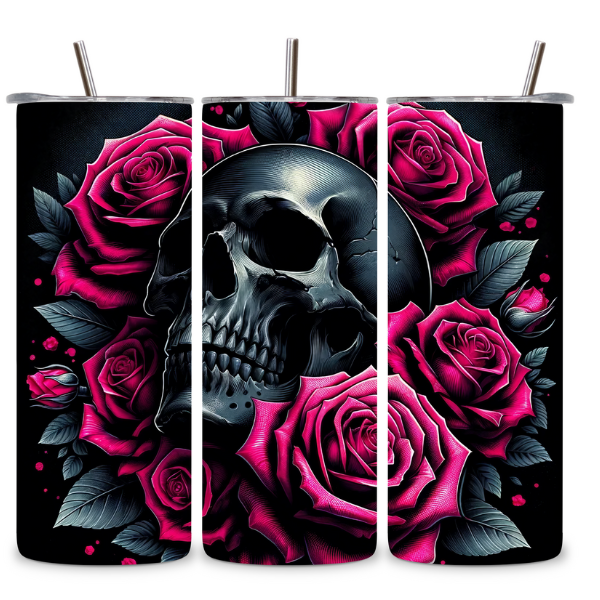 Black Skull and Roses Tumbler