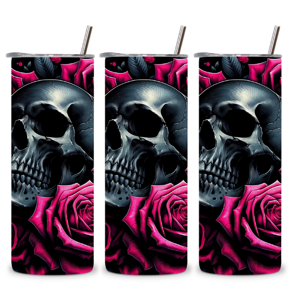 Black Skull and Roses Tumbler