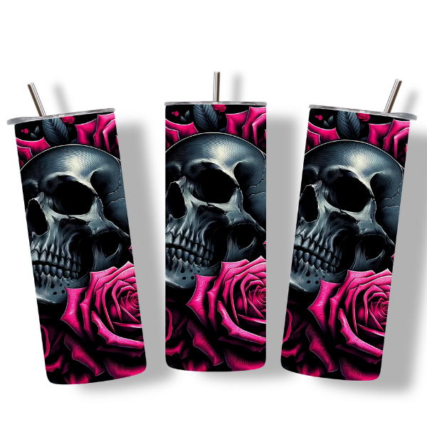 Black Skull and Roses Tumbler