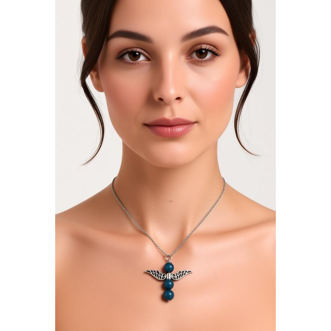 Blue Apatite Angel Wings Necklace