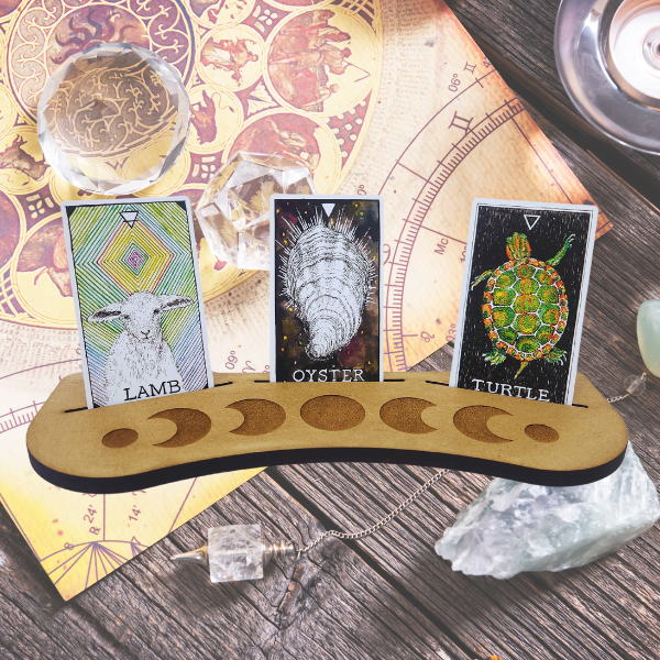 Celestial Guidance Tarot Stand โ Moon Phase Triple Card Holder ๐๐ฎ