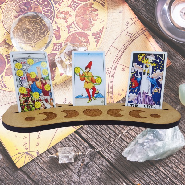 Celestial Guidance Tarot Stand โ Moon Phase Triple Card Holder ๐๐ฎ