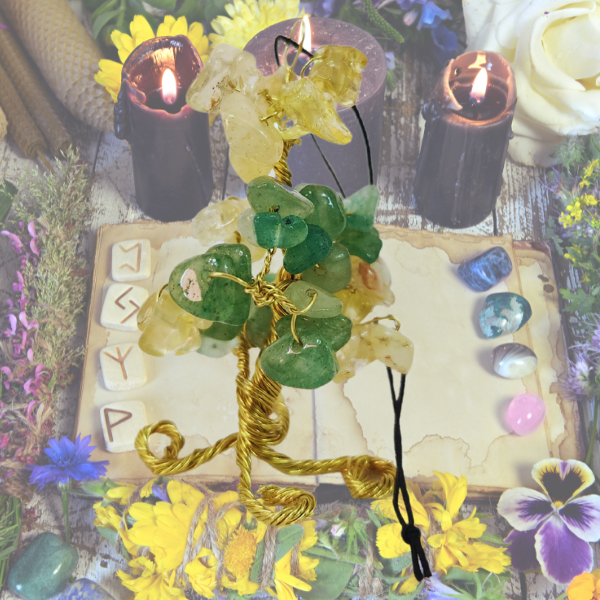 Citrine & Green Aventurine Gem Tree Rearview Mirror Charm