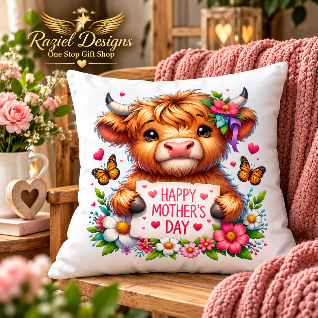 Highland Calf Love Mother's Day Throw Pillow