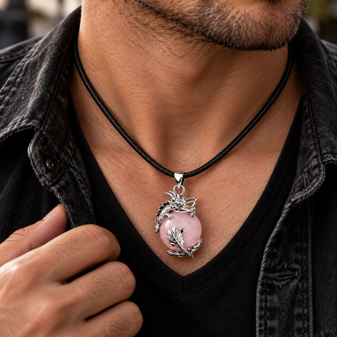 Rose Quartz Dragon Necklace