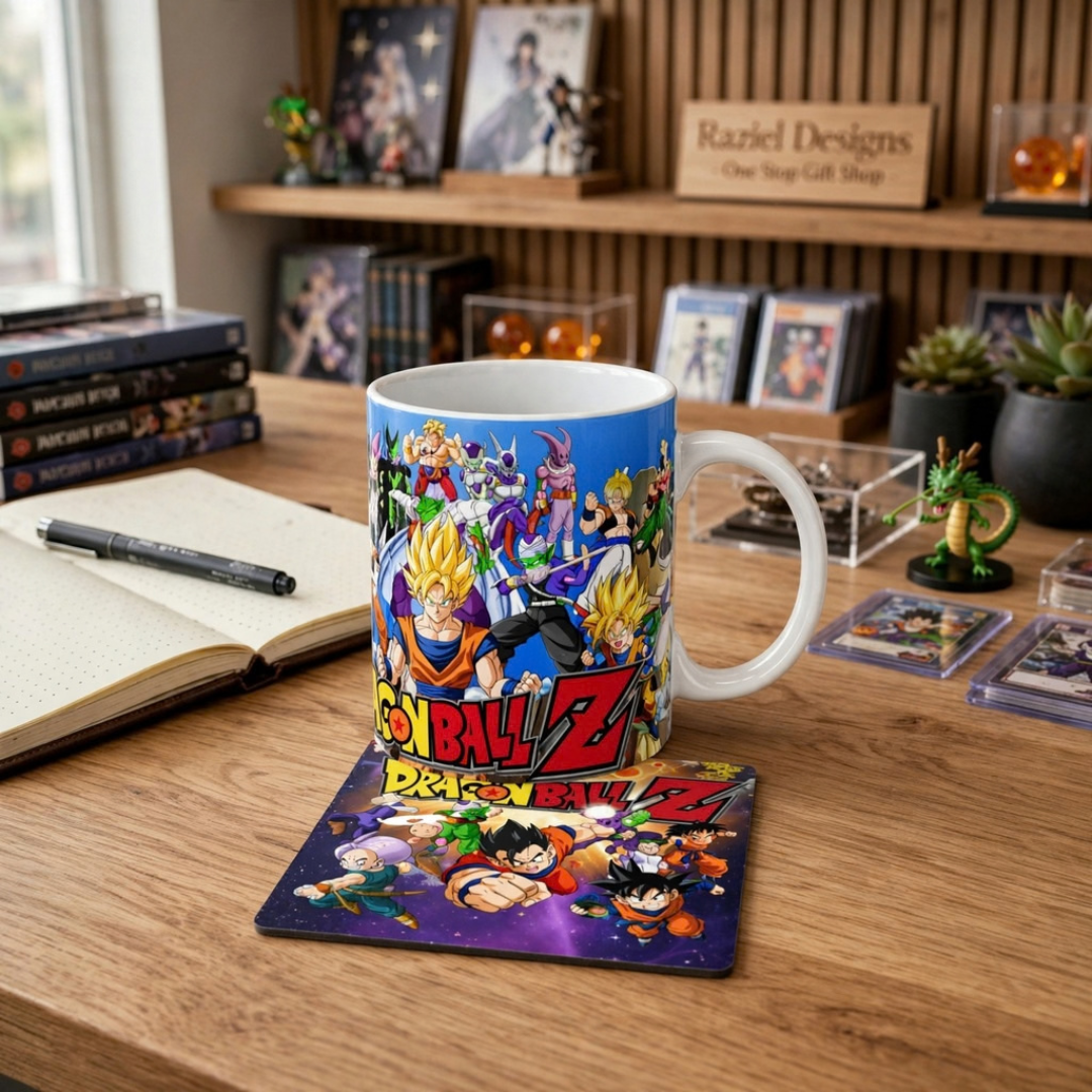 Dragon Ball Z Themed Printed Coffee Cup and Coaster Set