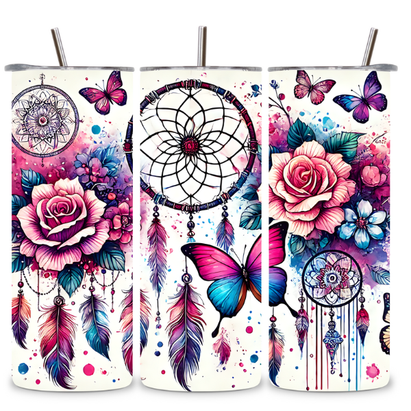 Dreamcatcher & Rose Floral Design Tumbler