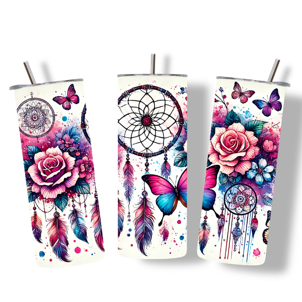 Dreamcatcher & Rose Floral Design Tumbler