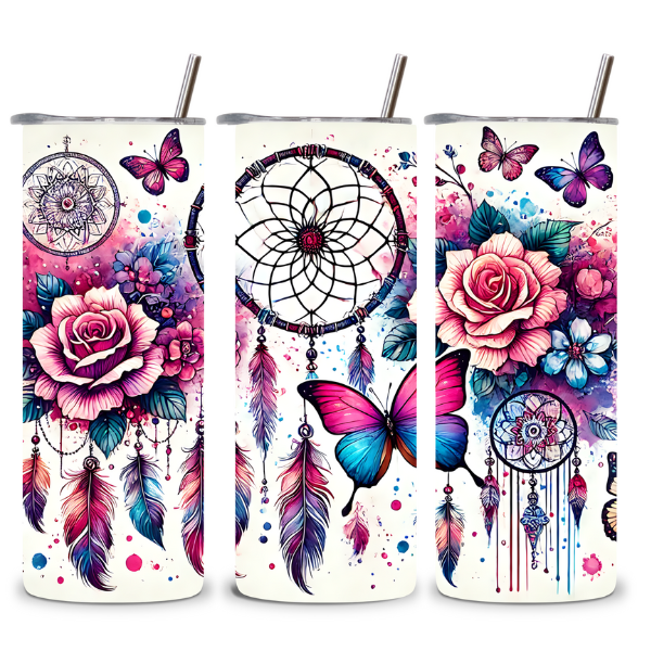 Dreamcatcher & Rose Floral Design Tumbler