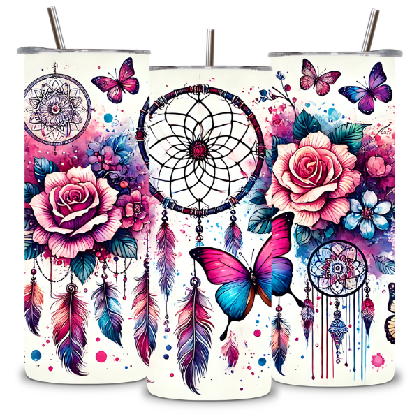 Dreamcatcher & Rose Floral Design Tumbler