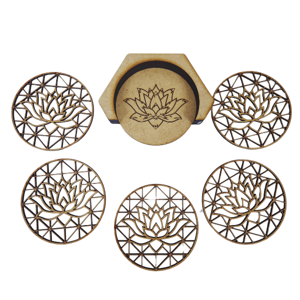 Elegant Lotus Coaster Set with Holder
