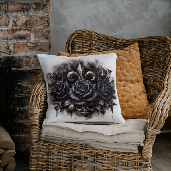 Fleur de Lis and Black Roses Throw Pillow