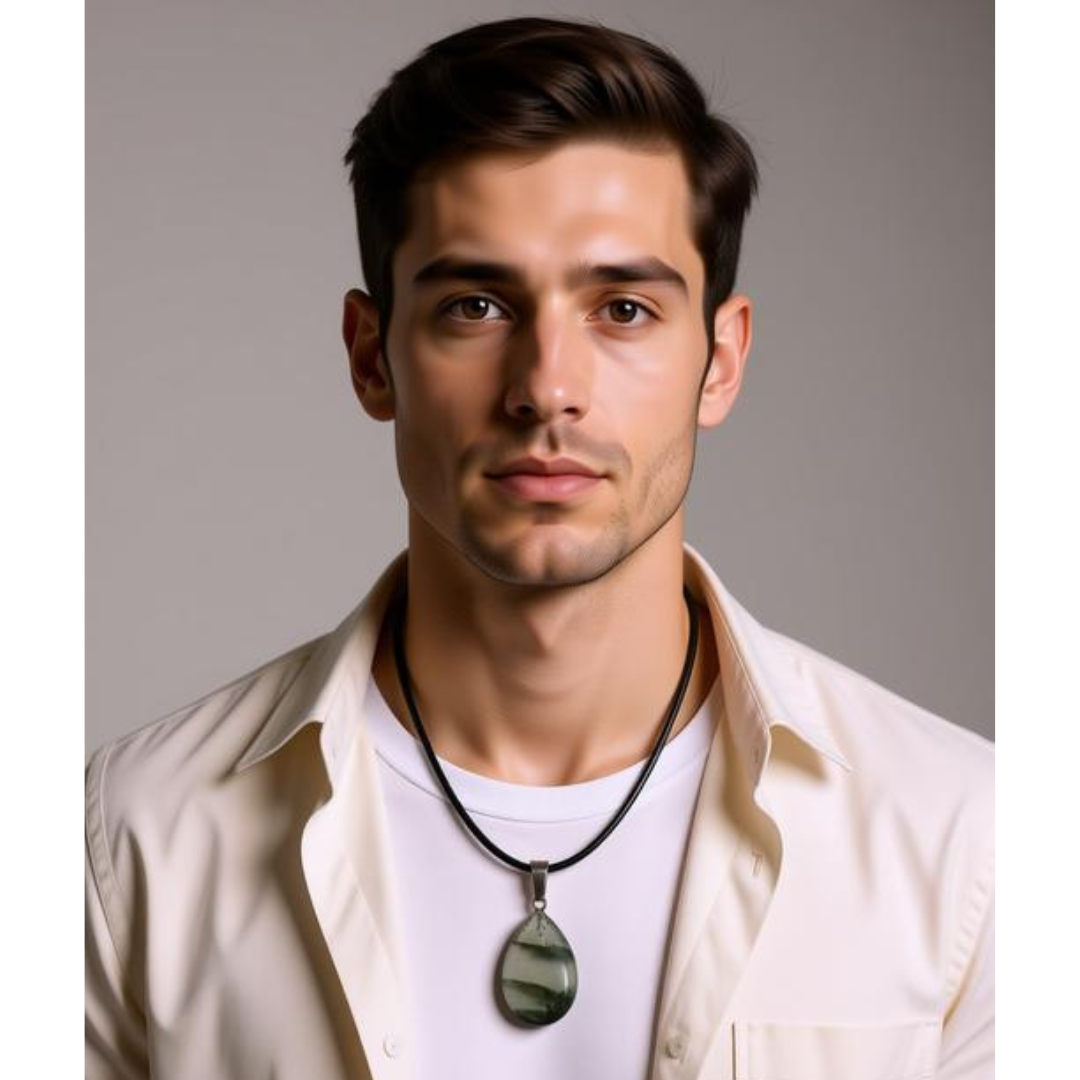 Forest Whisper Moss Agate Teardrop Necklace