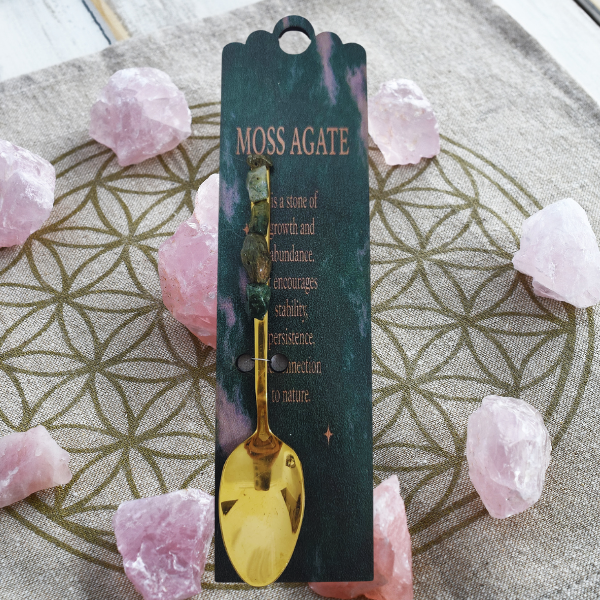 Golden Altar Spoon with Moss Agate