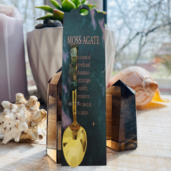 Golden Altar Spoon with Moss Agate