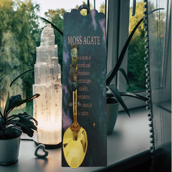 Golden Altar Spoon with Moss Agate