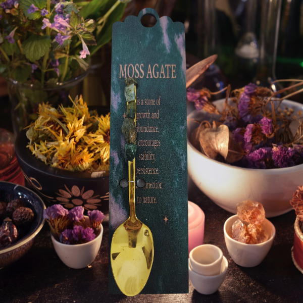 Golden Altar Spoon with Moss Agate