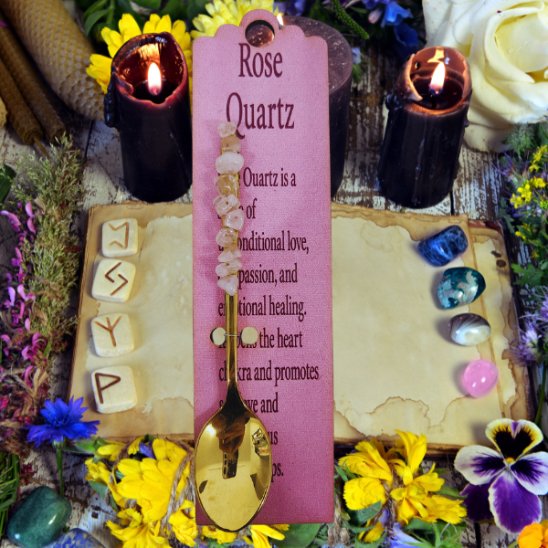 Golden Altar Spoon with Rose Quartz