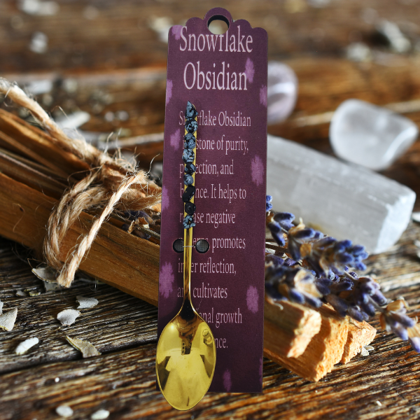 Golden Altar Spoon with Snowflake Obsidian