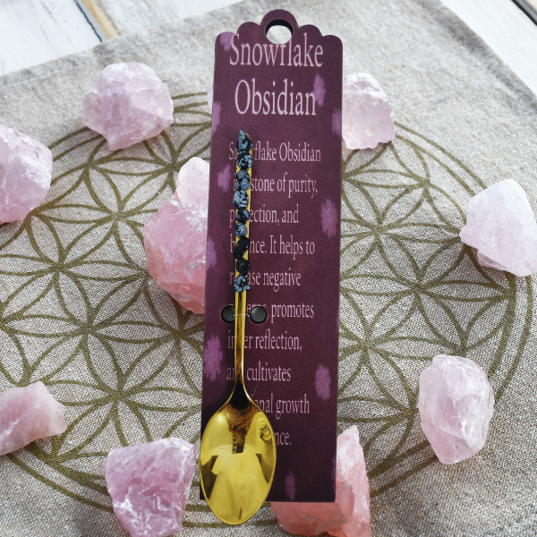 Golden Altar Spoon with Snowflake Obsidian