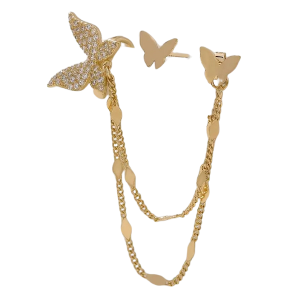 Golden Butterfly Elegance – Earring & Ear Clip Duo ✨🦋