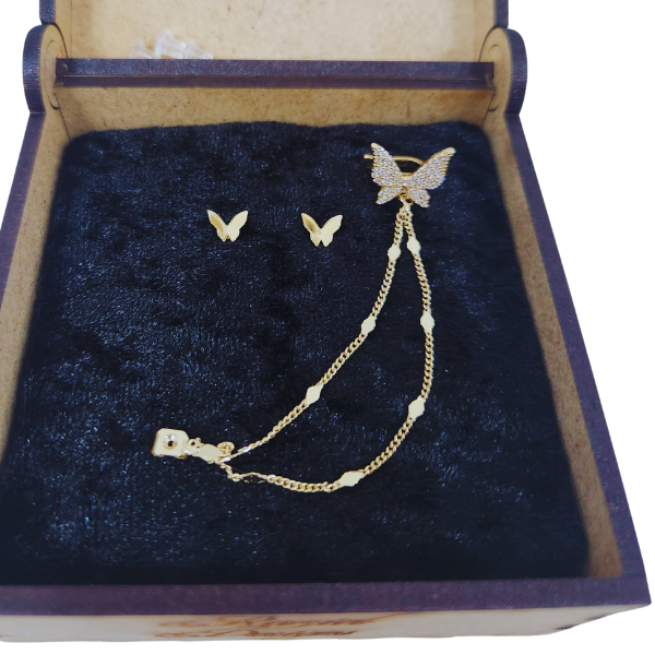 Golden Butterfly Elegance – Earring & Ear Clip Duo ✨🦋