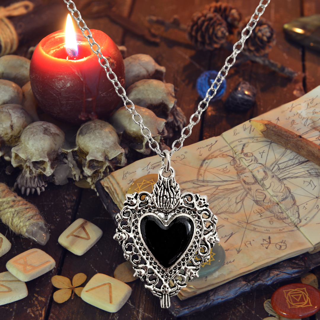 Heart of Shadows Gothic Enamel Pendant