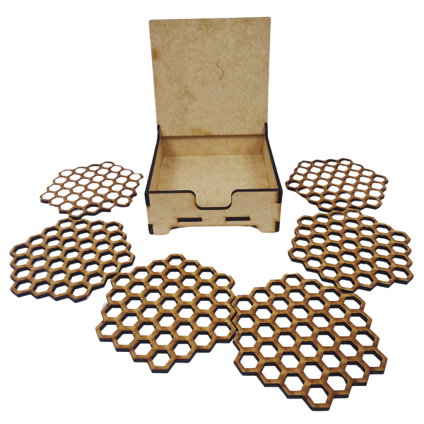 Honeycomb Coaster Set with Bee-Themed Storage Box