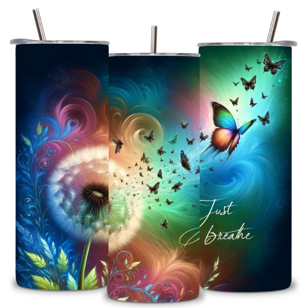 Just Breathe Butterfly & Dandelion Tumbler