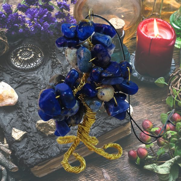 Lapis Lazuli Gem Tree Rearview Mirror Charm