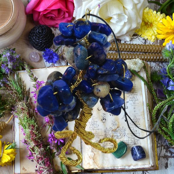 Lapis Lazuli Gem Tree Rearview Mirror Charm