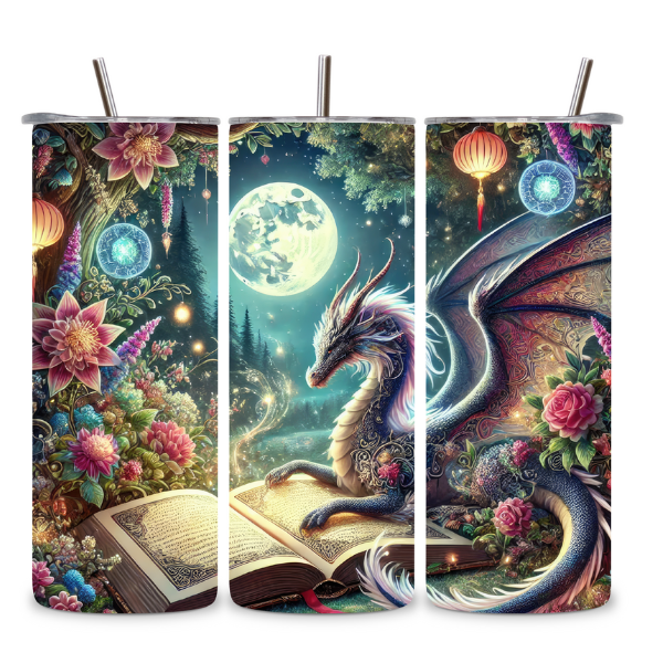 Moonlit Book Dragon Tumbler