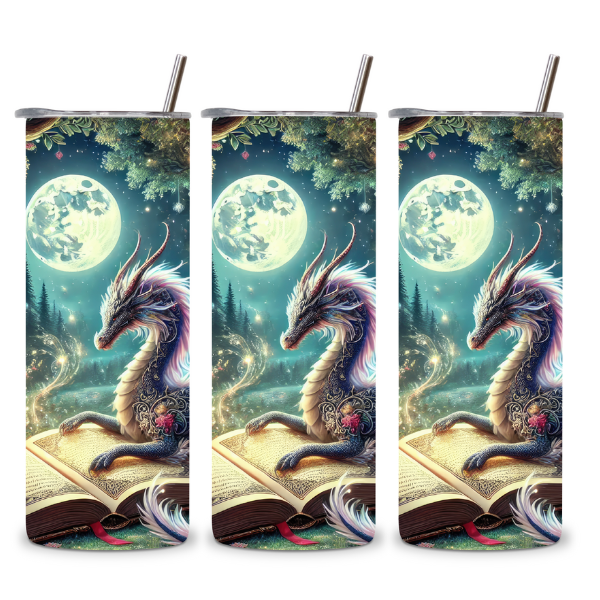Moonlit Book Dragon Tumbler