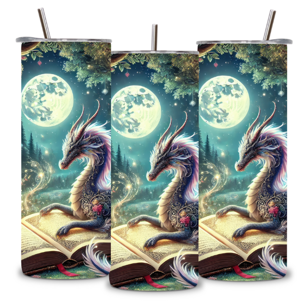 Moonlit Book Dragon Tumbler