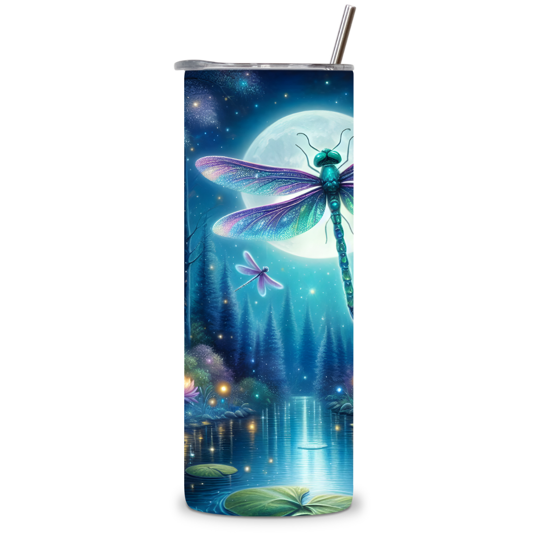 Moonlit Dragonfly & Lotus Tumbler – 20oz Serenity Edition