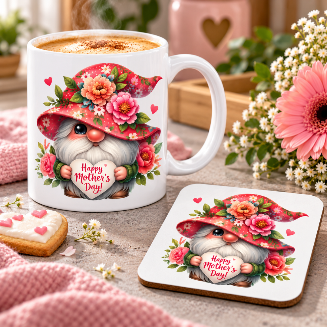Gnome Happy Mothers Day Coffee Cup and Coaster Set
