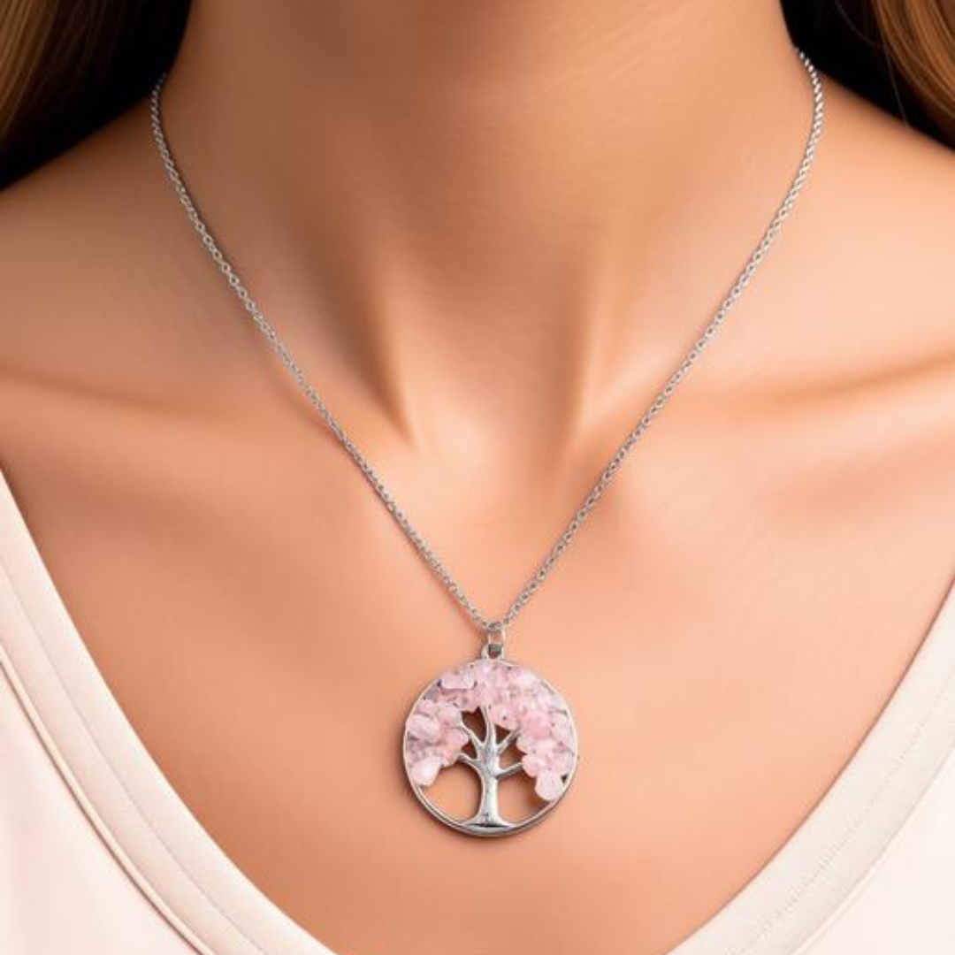 Rose Quartz Tree of Life Necklace