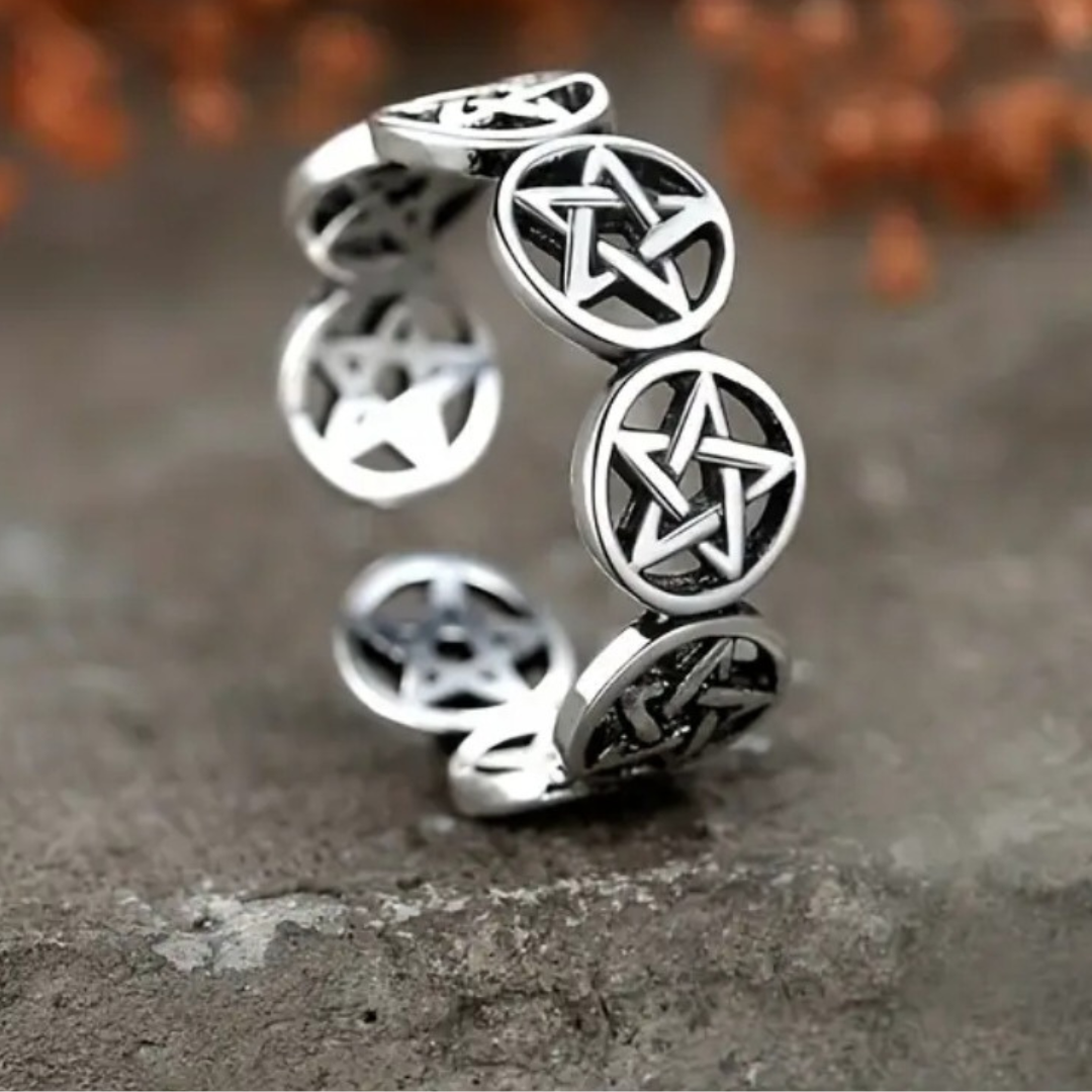 Sacred Pentagram Adjustable Ring