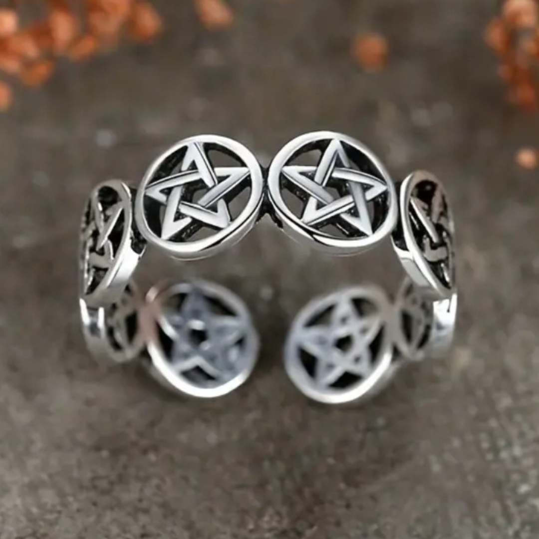 Sacred Pentagram Adjustable Ring