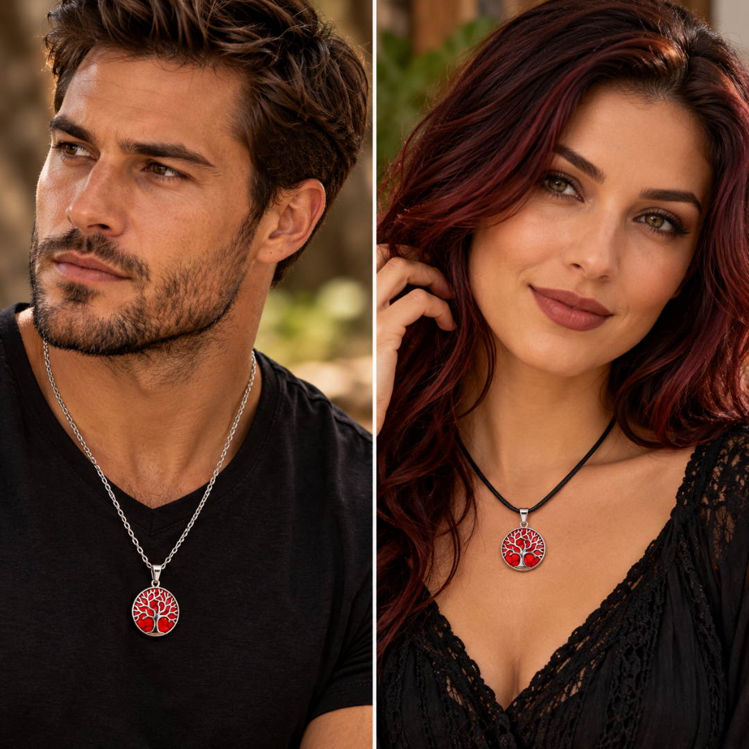 Red Howlite Tree of Life Pendant Necklace