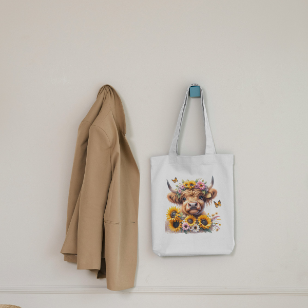 Sunflower Highland Cow Shopping Bag