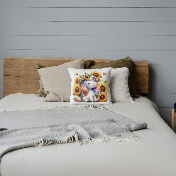 Sunflower Unicorn Throw Pillow