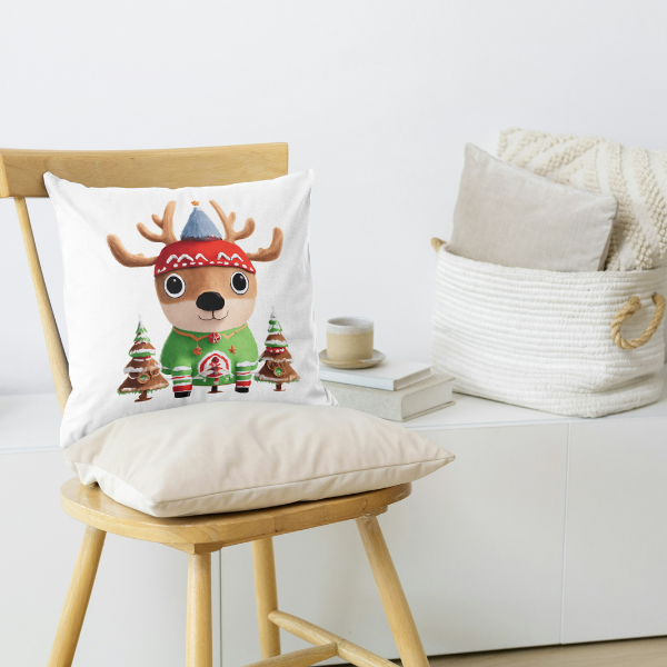 Reindeer And Christmas Trees Throw Pillow