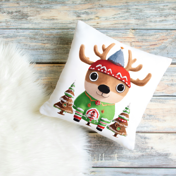 Reindeer And Christmas Trees Throw Pillow