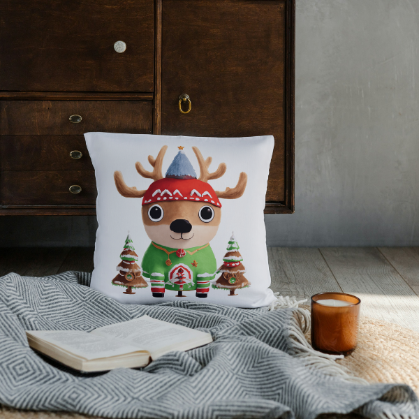 Reindeer And Christmas Trees Throw Pillow