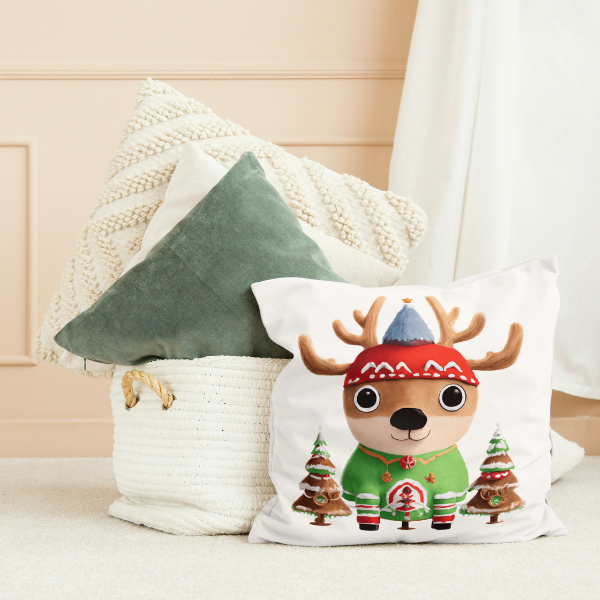 Reindeer And Christmas Trees Throw Pillow