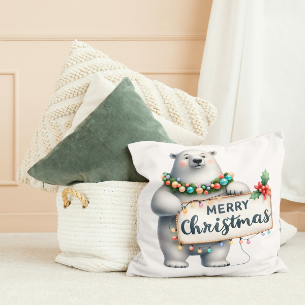 Ice Bear Merry Christmas Throw Pillow