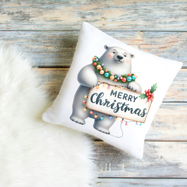 Ice Bear Merry Christmas Throw Pillow